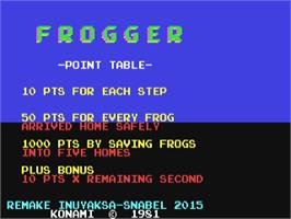 Title screen of Frogger Arcade on the Commodore 64.