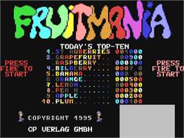 Title screen of Fruitmania on the Commodore 64.