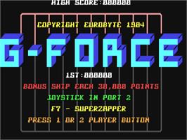 Title screen of G-force Pinball on the Commodore 64.