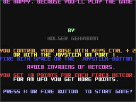 Title screen of Galactic Meteors on the Commodore 64.