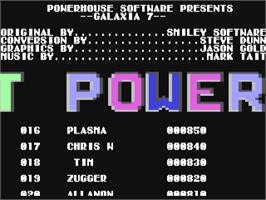 Title screen of Galaxia 7 on the Commodore 64.
