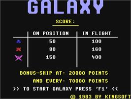 Title screen of Galaxy (Avalon Hill) on the Commodore 64.