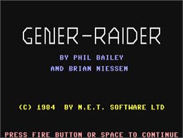 Title screen of Gener-raider on the Commodore 64.