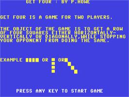 Title screen of Get Four on the Commodore 64.
