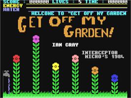 Title screen of Get Off My Garden on the Commodore 64.