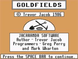 Title screen of Goldfields on the Commodore 64.