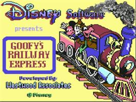 Title screen of Goofy's Railway Express on the Commodore 64.