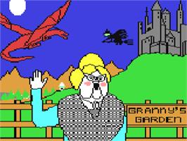 Title screen of Granny's Garden on the Commodore 64.