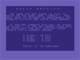 Title screen of Guess America! on the Commodore 64.