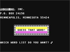 Title screen of Guess That Word! on the Commodore 64.