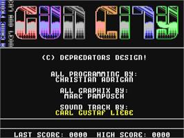 Title screen of Gun City on the Commodore 64.