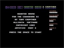 Title screen of Haunted House (Alligata Software) on the Commodore 64.