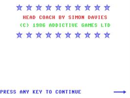 Title screen of Head Coach on the Commodore 64.