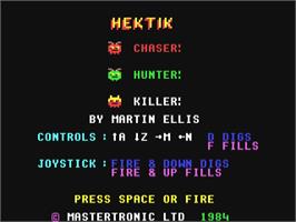Title screen of Hektik (Mastertronic) on the Commodore 64.