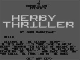 Title screen of Herby Thriller on the Commodore 64.