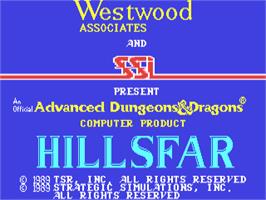 Title screen of Hillsfar on the Commodore 64.