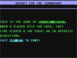 Title screen of Hockey on the Commodore 64.