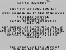 Title screen of Hospital Adventure (Mogul Communications) on the Commodore 64.