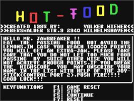 Title screen of Hot-food on the Commodore 64.