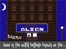 Title screen of Hotel Alien on the Commodore 64.