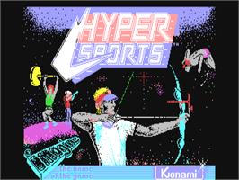 Title screen of Hyper Sports on the Commodore 64.