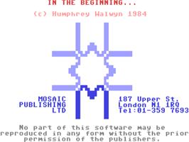 Title screen of In The Beginning on the Commodore 64.