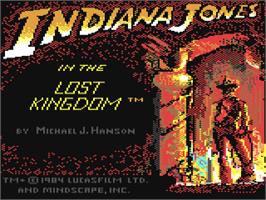 Title screen of Indiana Jones in the Lost Kingdom on the Commodore 64.