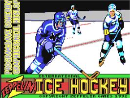 Title screen of International Ice Hockey on the Commodore 64.