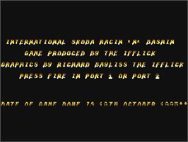Title screen of International Skoda Racin'n'bashin on the Commodore 64.