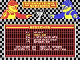 Title screen of International Speedway on the Commodore 64.