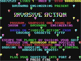 Title screen of Invasive Action on the Commodore 64.