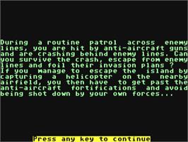Title screen of Island Of Spies on the Commodore 64.