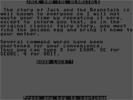 Title screen of Jack And The Beanstalk (Thor) on the Commodore 64.