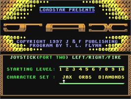 Title screen of Jax on the Commodore 64.