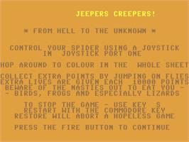 Title screen of Jeepers Creepers! on the Commodore 64.