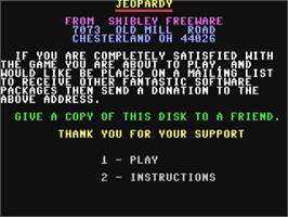 Title screen of Jeopardy! on the Commodore 64.