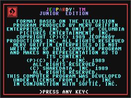 Title screen of Jeopardy! on the Commodore 64.