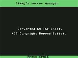 Title screen of Jimmy's Soccer Manager on the Commodore 64.