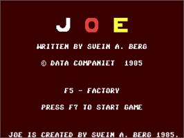 Title screen of Joe (1987) on the Commodore 64.