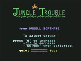 Title screen of Jungle Trouble on the Commodore 64.