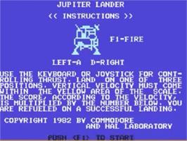 Title screen of Jupiter Lander (Commodore) on the Commodore 64.