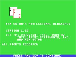 Title screen of Ken Uston's Professional Blackjack on the Commodore 64.
