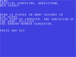 Title screen of Keno on the Commodore 64.