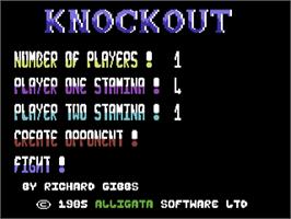 Title screen of Knockout (1985) on the Commodore 64.