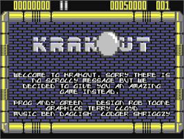 Title screen of Krakout on the Commodore 64.