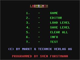 Title screen of Labyrint on the Commodore 64.