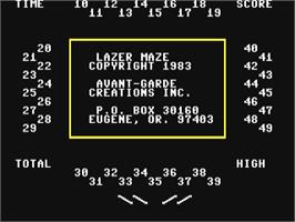 Title screen of Lazer Maze (Avant-Garde) on the Commodore 64.