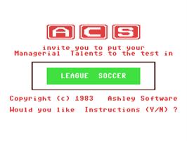 Title screen of League Soccer (ACS) on the Commodore 64.