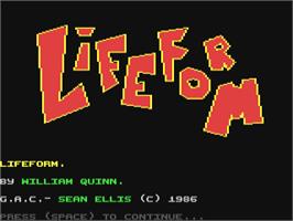 Title screen of Lifeform on the Commodore 64.