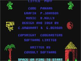 Title screen of Little Puff in Dragonland on the Commodore 64.